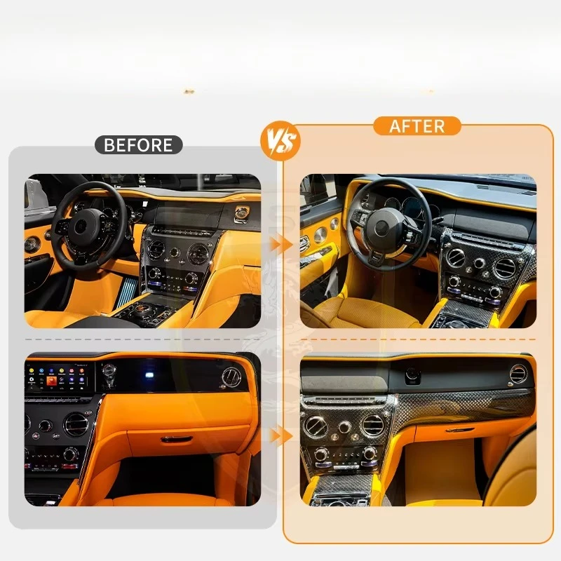 For  Cullinan Car Interior Dry Carbon Fiber BB Style 5 Seat Door Sills Center Console Cover Dashboard Car Accessories