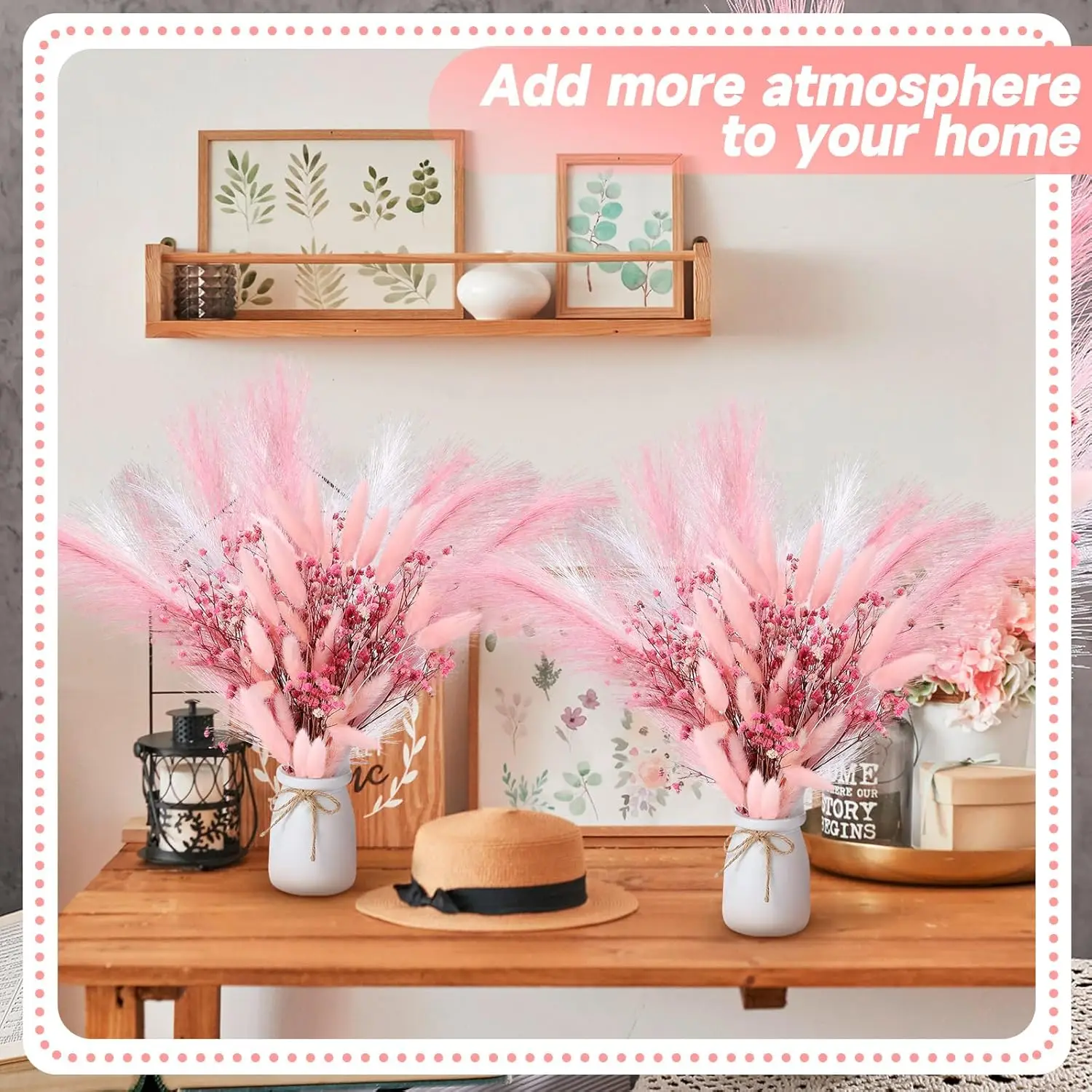 

Pink Gypsophila Bouquet Decor, Natural Dried Floral Pampas Grass, Boho Pampas Grass Home Decor, Fluffy Dried Pompas Grass