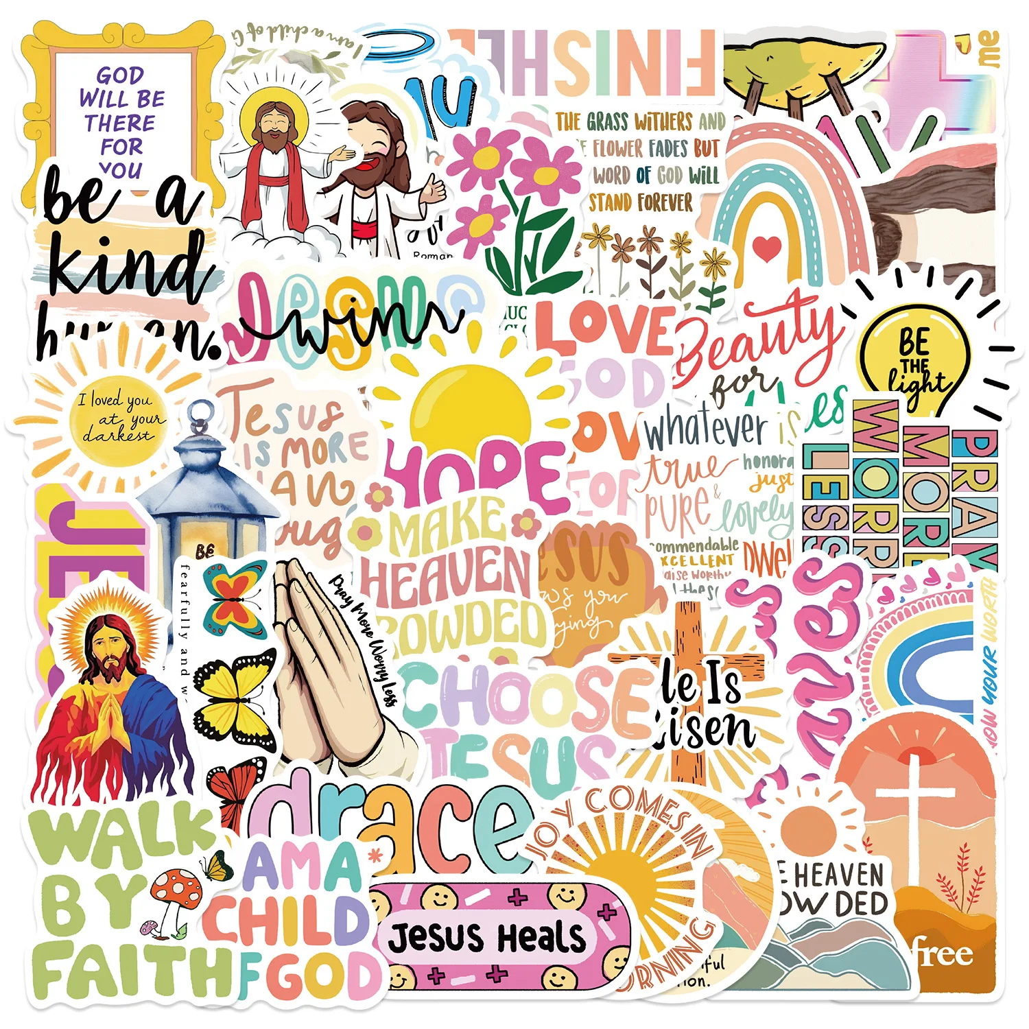 50Pcs Jesus Christian Stickers Graffiti Decoration Sticker For Water Bottle Car Cup Computer Guitar Bike Skateboard Helmet