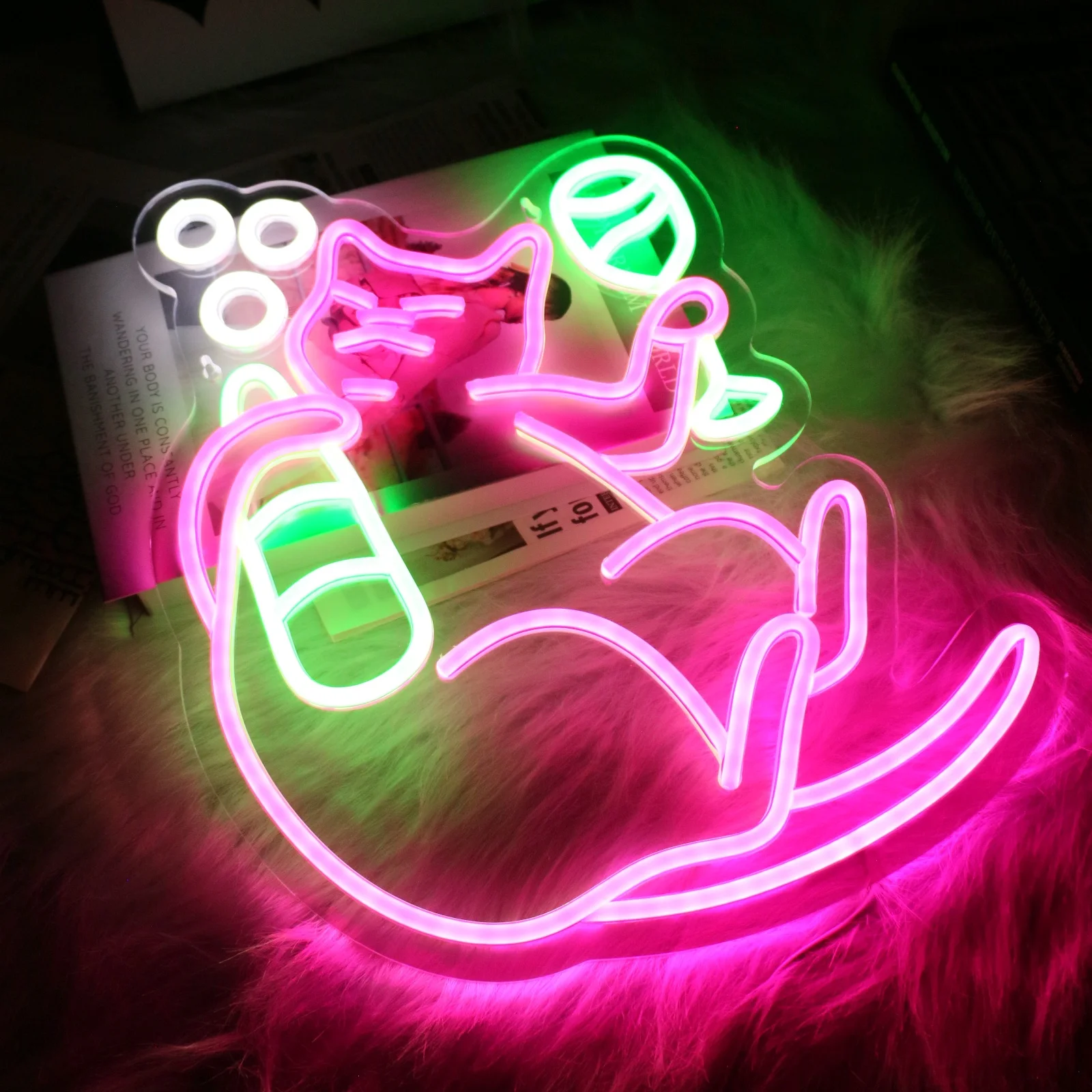 UponRay Cat Beer Neon Sign LED Neon Light for Wall Decor Cute Cat Neon Sign Decor for Bedroom Home Barn Cat Theme Party