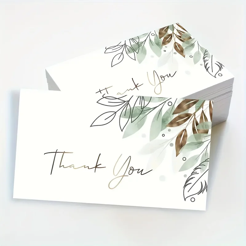 50PCS Watercolor Green Leaf Business Thank-you Cards, Suitable for Gifts, Parties, Weddings, and Any Occasion