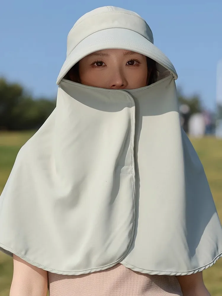 Women's Outdoor Summer UV Protection Sun Hat Face Covering Shawl Integrated Design Wide Brim Casual Style Travel Cap