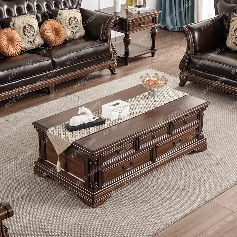 HJAll solid wood tea table small apartment living room storage cabinet household rectangular with coffee table