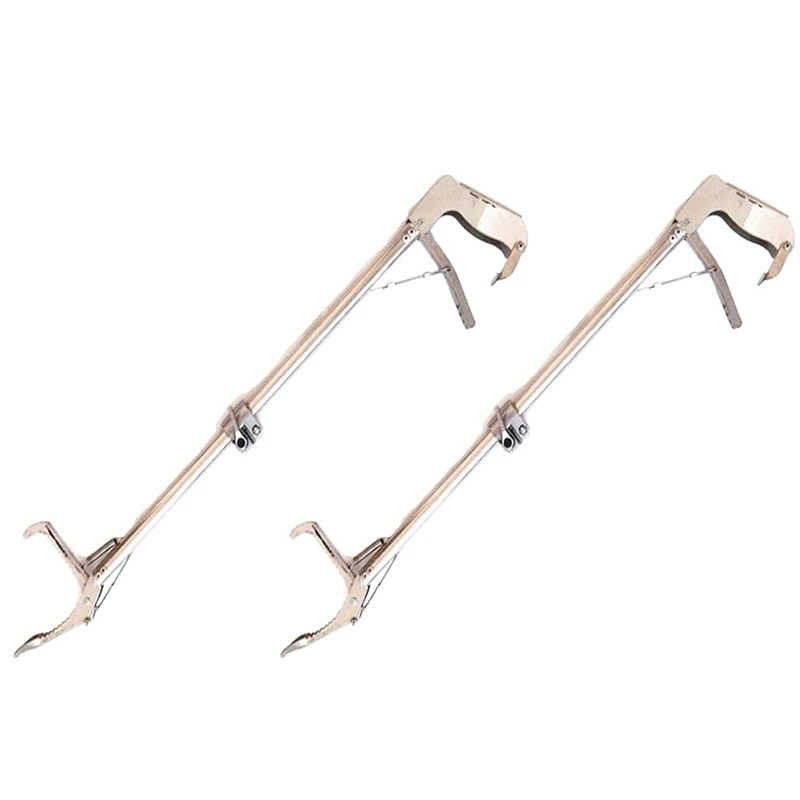 2X Collapsible Snake Tongs Reptile Catcher Stick Rattlesnake Grabber Pick-Up Handling Tool With Zigzag Wide Jaw