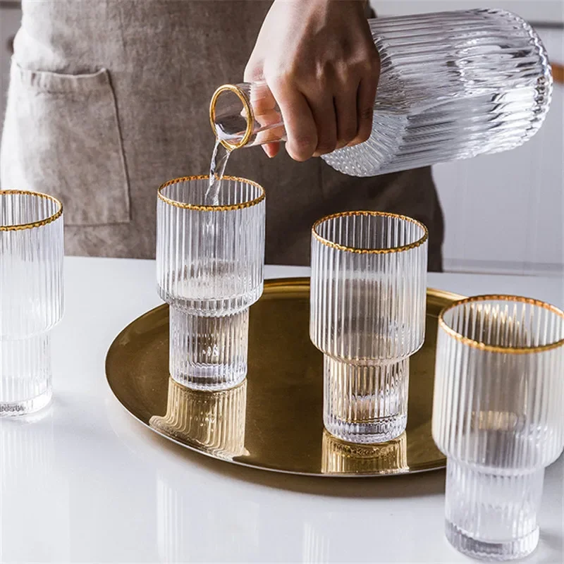 Nordic Phnom Penh Vertical Stripes Transparent Glass Fruit Juice Water Cup Milk Jug Water Bottle Glass Wine Cup Household Kettle