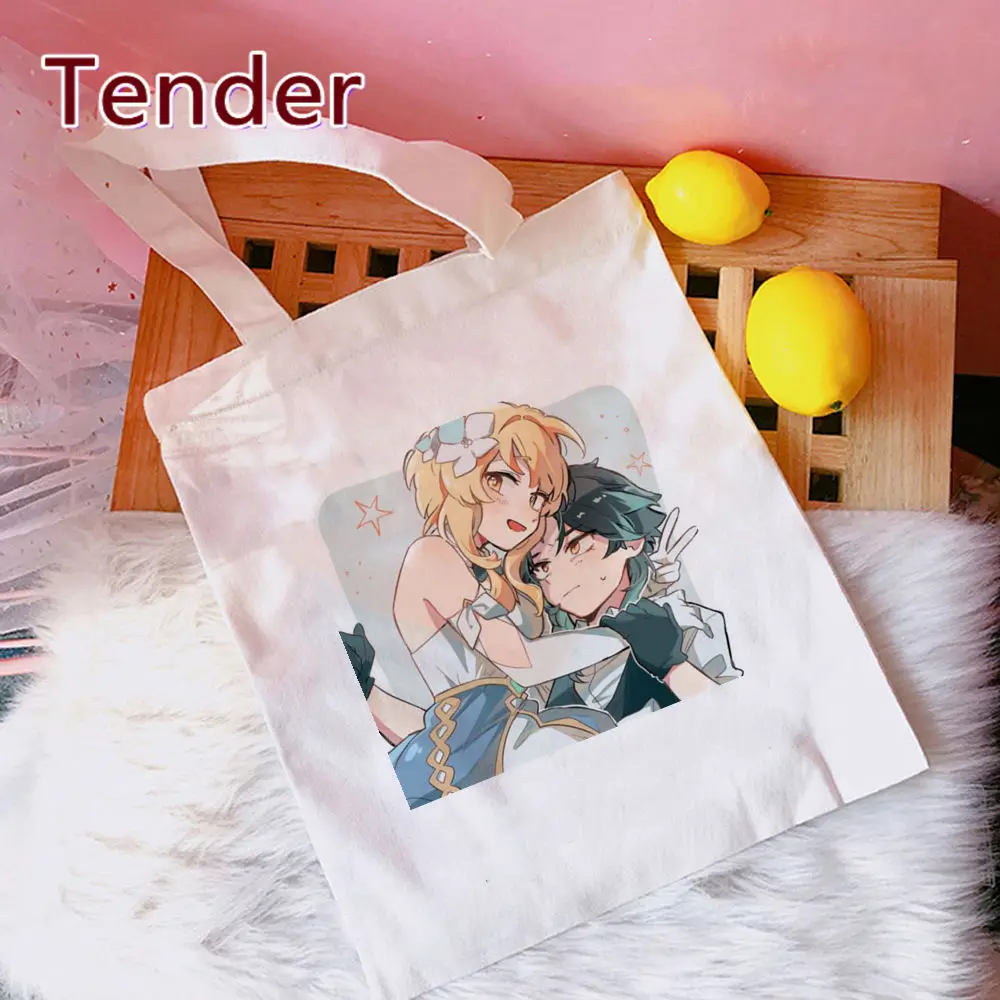Lumine Genshin Impact Game Anime Tote Bags Women's Shoulder Bag Shopper Shopping Canvas Bag Shoulder Bag Fashion Girl Handbags