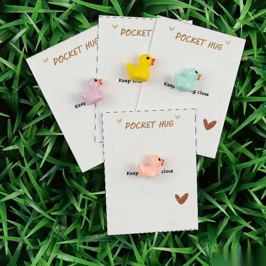 1/5/10/20/50/100pcs  Lucky Duck Pocket Hugs - Fantasy Theme Resin Charms with Inspirational Messages, Assorted Colors, Includes