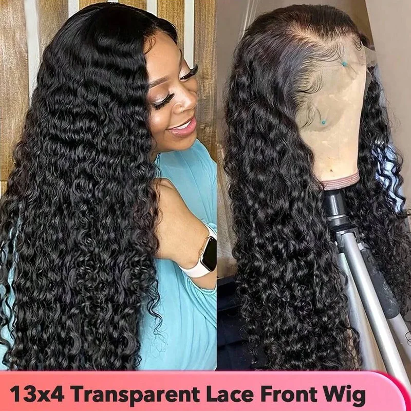 Frontal Wig Deep Wave Brazilian 13x4 Lace Front Wig With Net Closure Remy Human Hair Curly Wig 200% Density Cheap Wig For Women