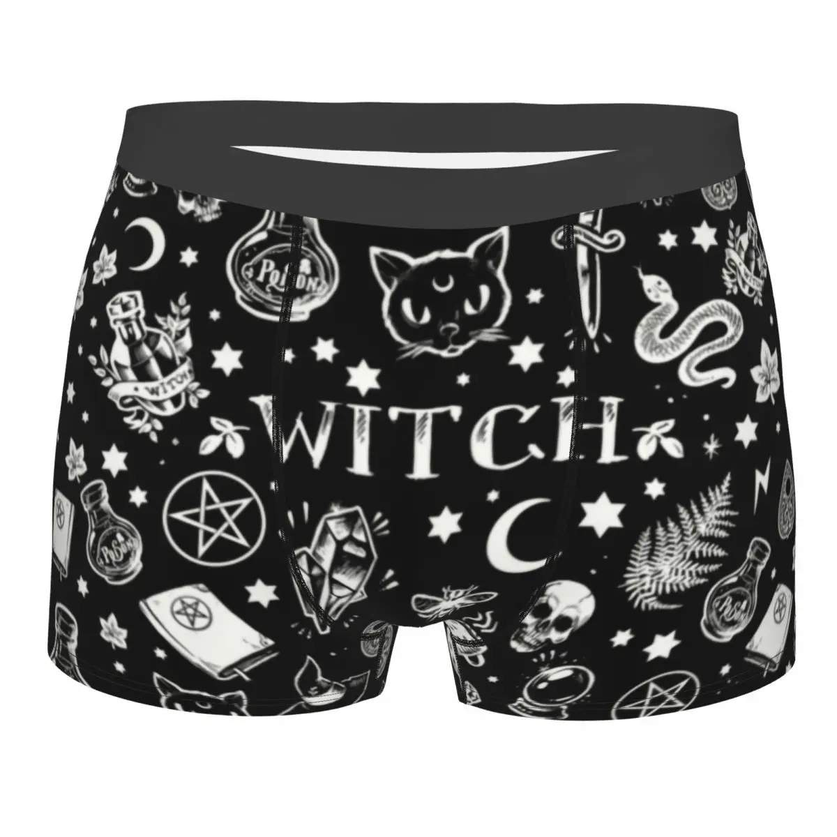 Custom Witch Pattern Underwear Men Breathbale Halloween Cat SKull Boxer Briefs Shorts Panties Soft Underpants For Homme