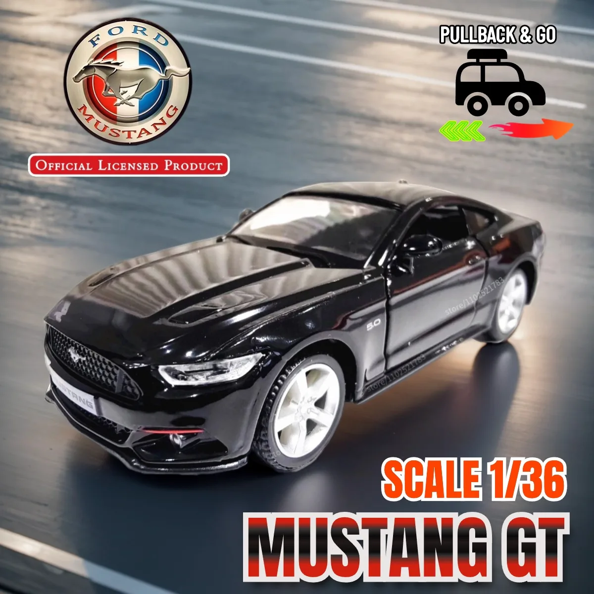 Ford Mustang GT Pullback Car Model Toy Replica 1:36 Scale Diecast Miniature Art Kid Boy Traffic Vehicle Figure Gift