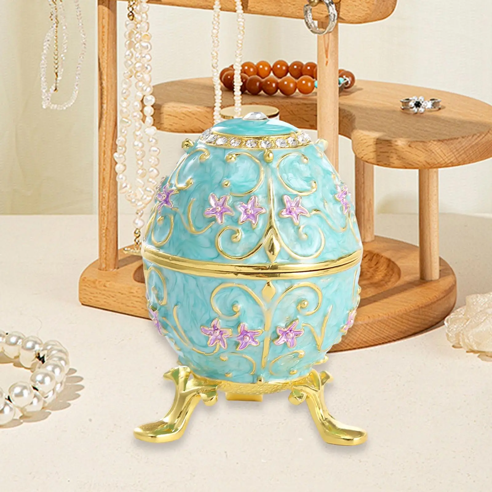 

Egg Jewelry Box Rhinestones Trinket Box for Bracelets Ear Studs Pendants Home Desktop Decor Earring Holder Trinket Case