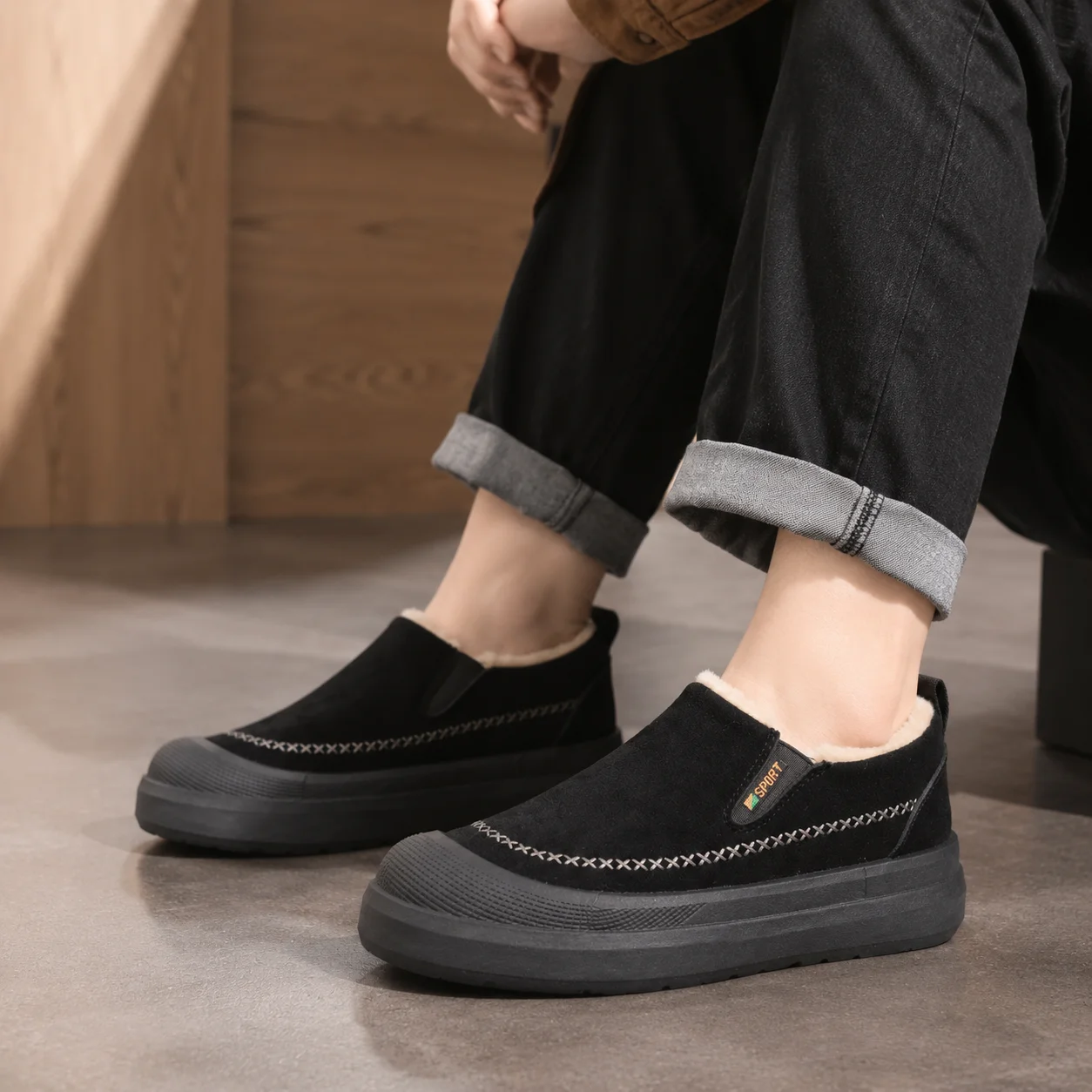 Men's Winter Plush-Lined One-Piece Short Boot Ankle Boots - Warm and Casual Shoes - Suitable for Daily Walking