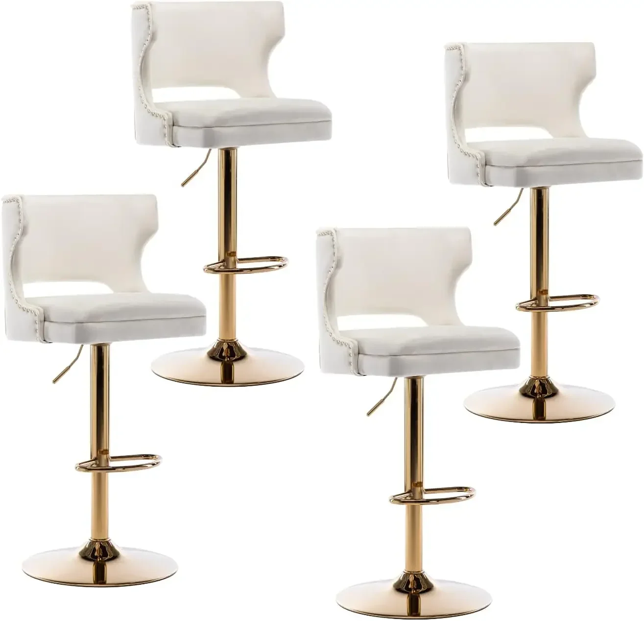 

Leather Bar Stools Set of 4 Swivel Counter Height Barstools with Back Adjustable Bar Chairs with Gold Base Modern Upholstered