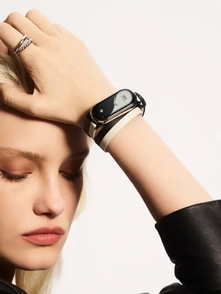 Cinturino in pelle a doppio anello per fascia MiBand 9 Xiaomi Smart Band Fashion Band per Xiaomi Miband 8 NFC versione globale sostituisci gli accessori