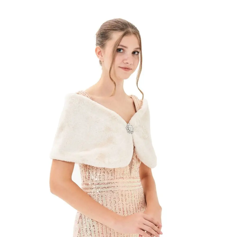 Elegant Soft Faux Fur Shawl Solid Color Warm Thermal Fur Wrap Shoulder Decorative Handmade Bridal Wrap Wedding Ceremony