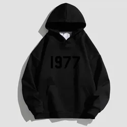 ESSENTIALS Fashion Hoodies Men's and Women's Loose Plus Fleece 1977 Letter Hoodie Autumn Spring Warm Hoodie Ropa Para Hombres