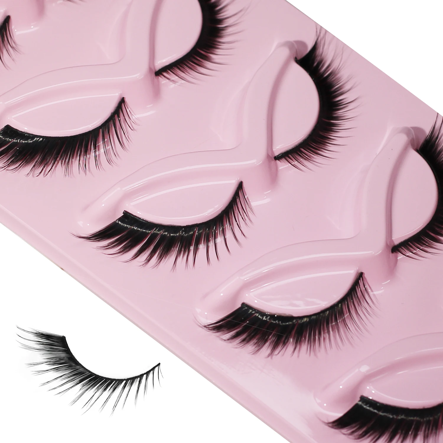 5 pares de cílios olho de gato, cílios estendidos e fofos nos cantos externos, cílios postiços de vison natural