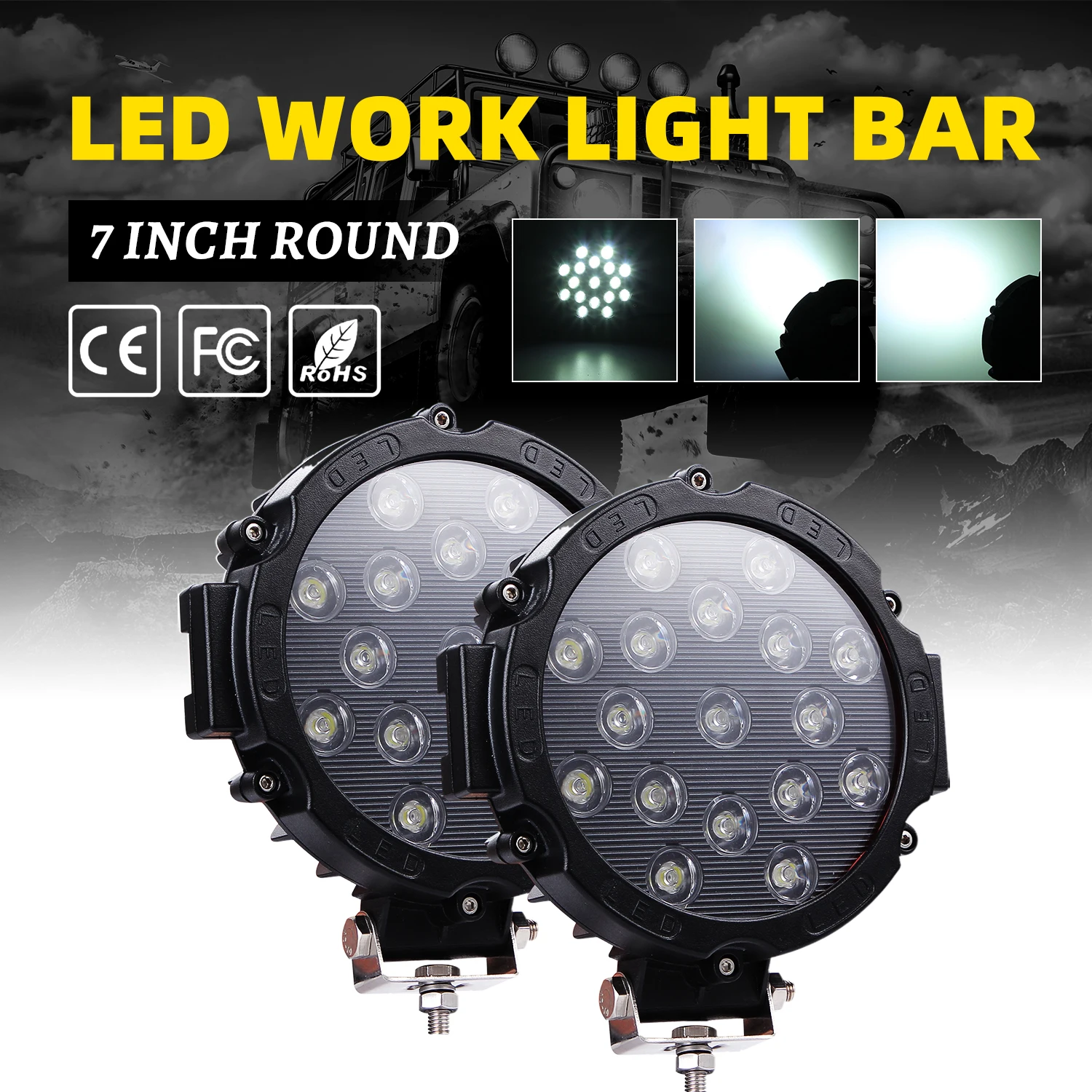 

7 Inch Round LED Light 51W Led Work Light for SUV ATV 4x4 Off-road Wrangler Mitsubishi Vehicle Front Bumper Roof Lights 12V 24V