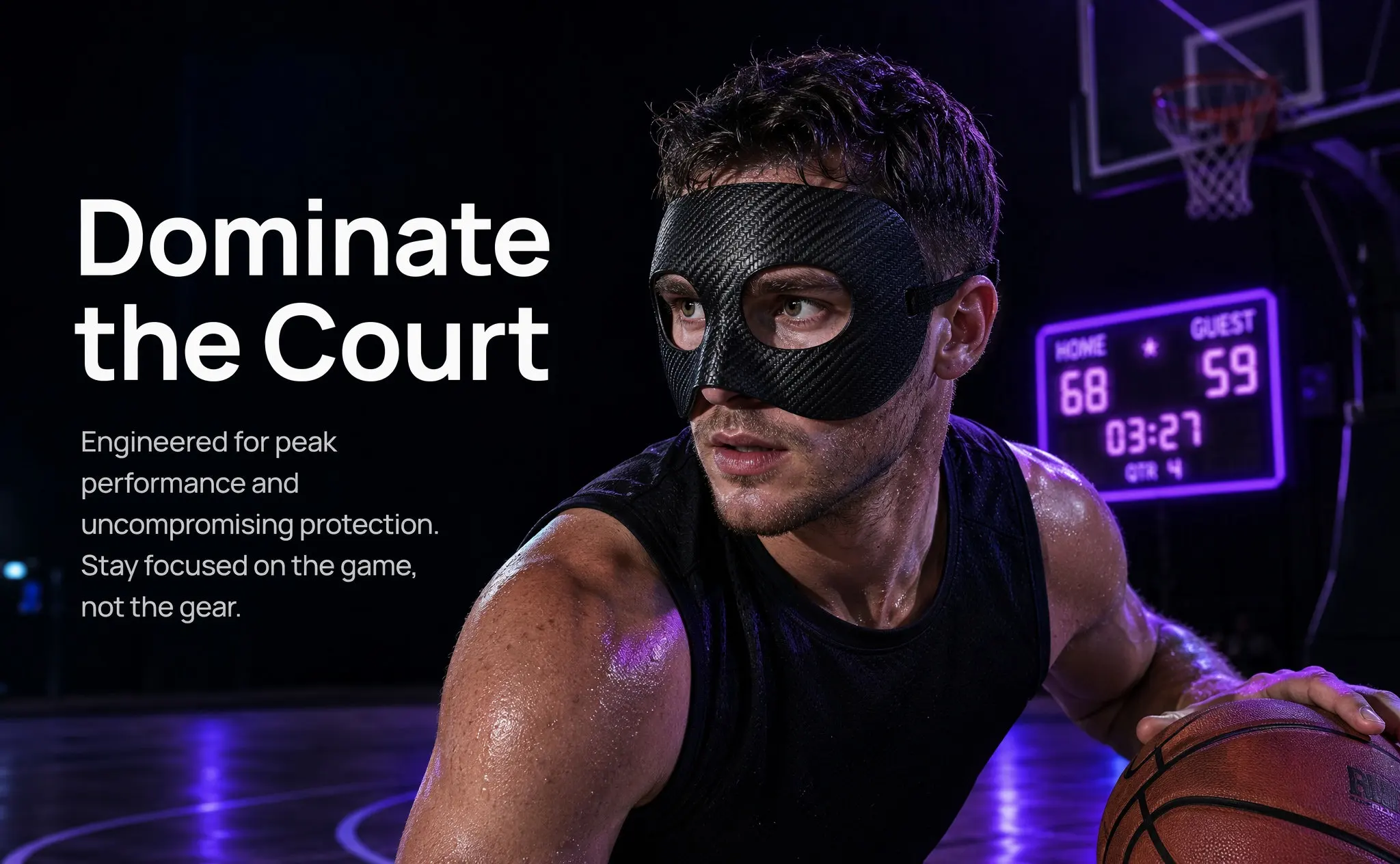 Black Face Guard for Men Nose Cheek Protector Sports Mask Basketball Football Exercise Lightweight Breathable Competitive Play
