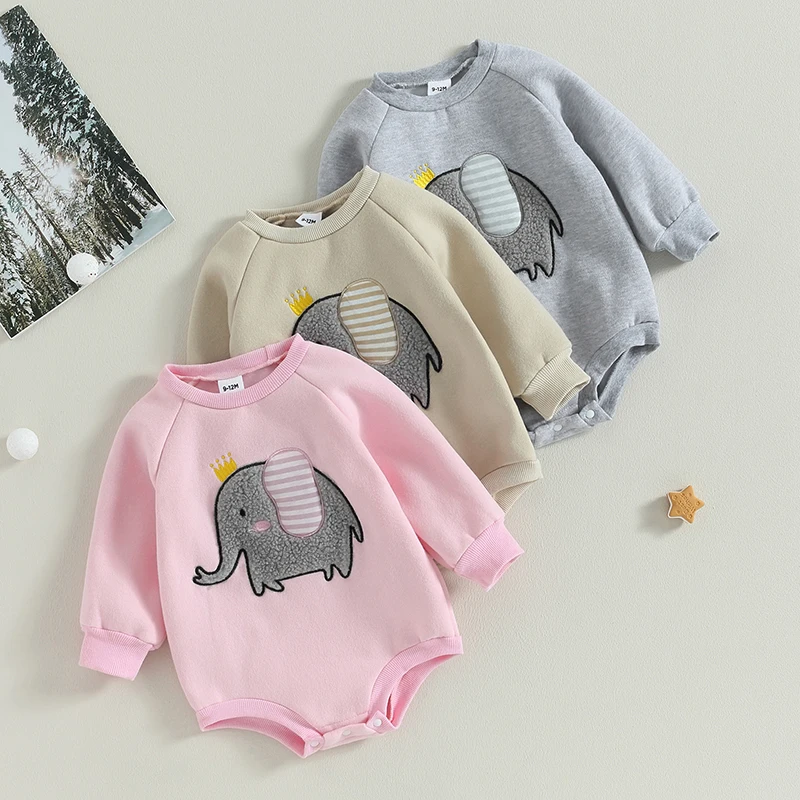 

BeQeuewll Baby cotton autumn and winter down Boilersuit warm sports casual style cute elephant patch For 0-18 Years