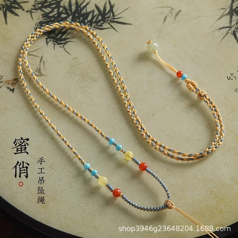 

Duo Bao Honey Wax Hanging Neck Gold Lock Necklace Buddha Jade Pendant Handmade Weaving Rope Lucky Jewelry