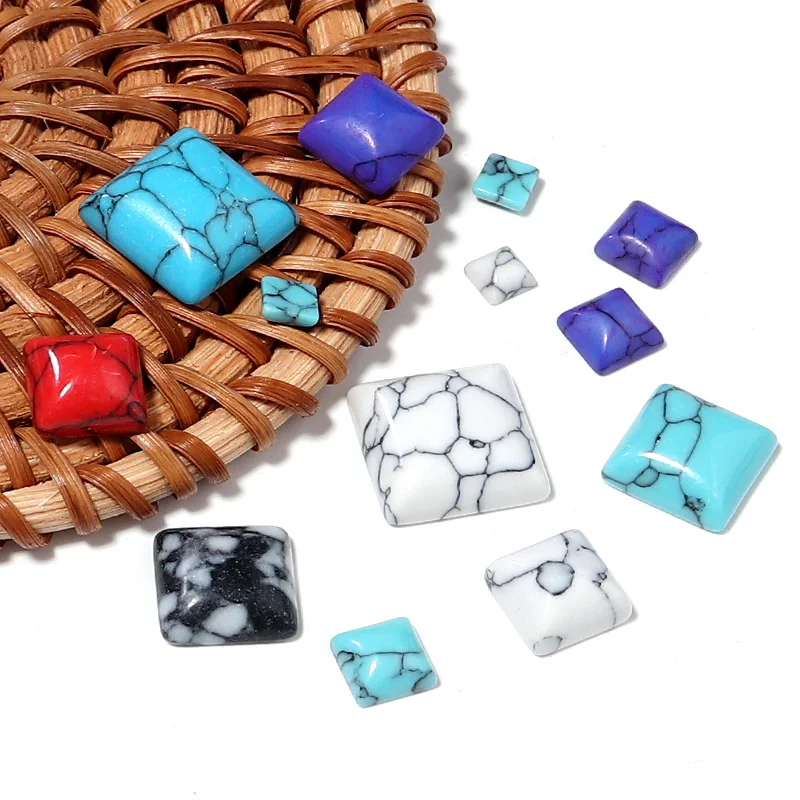 10pcs/Lots 4/6/8/10/12mm Square Natural Turquoise Cabochon Natural Bulk Stone Beads Accessories for DIY Jewelry Making Charms