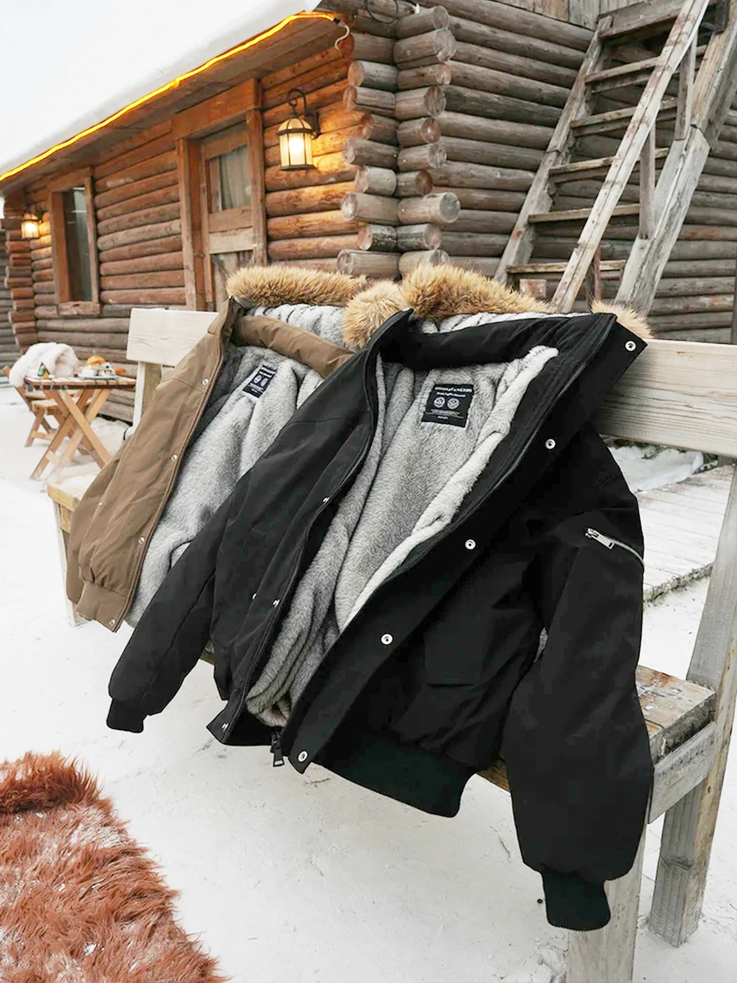 

Wolf King Thiened Warm Cotton Jaet Men's Autumn Winter Coat with Hood Fake Fur ort Boxy Sle Outerwear