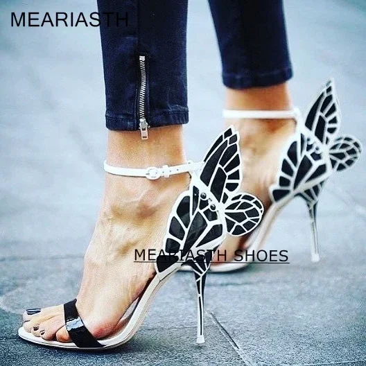 Sandales Femme 2022 Nouveau Embroidered Butterfly Sandals Women Blue Gold Silver High Heels Valentine Party Shoes Dating Shoes