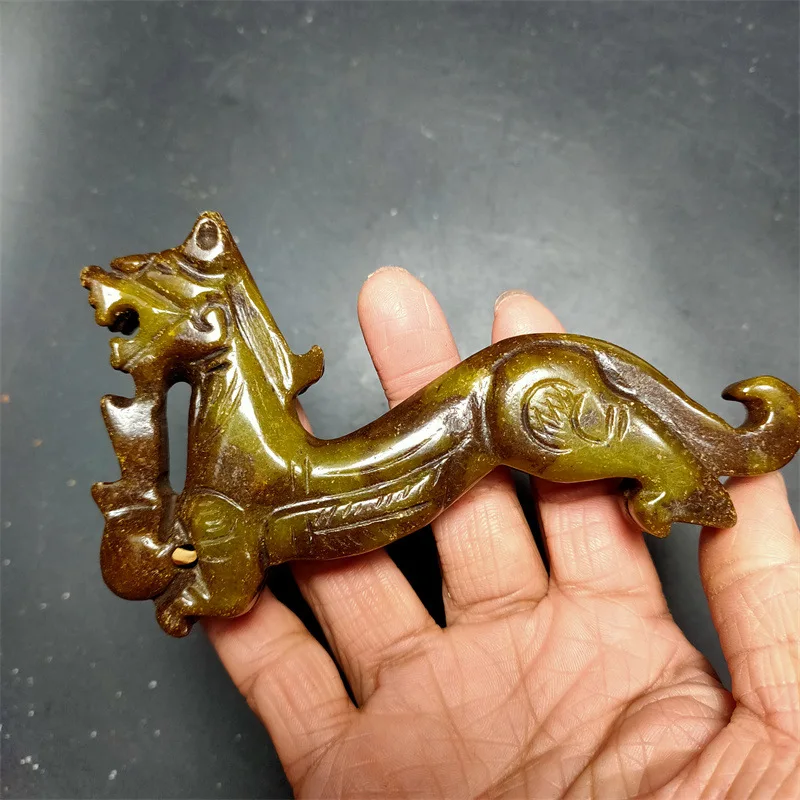 Antique Jade Carving Craftsmanship Xiu Yu Zodiac dragon ornament Handle piece Folk Art Collection Crafts