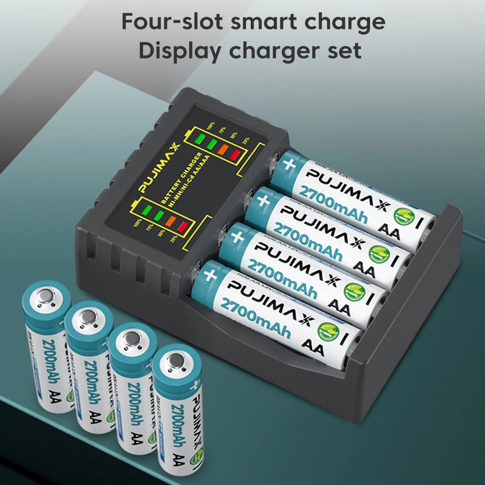 Chargeur de batterie intelligent avec 4 emplacements, batterie aste AAA ou AA, 1,2 V, Nilaissée, NiCd, affichage LED, charge rapide, Micro USB,