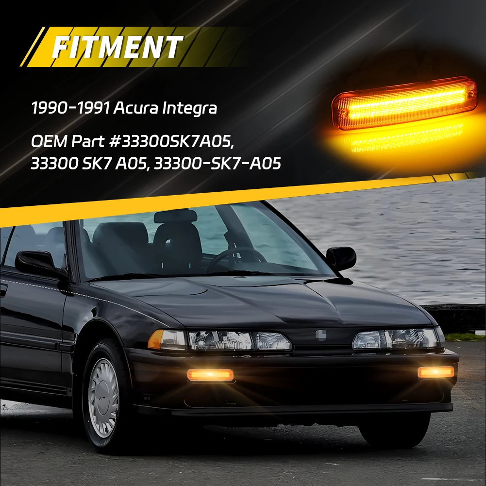 2Pcs For 1990-1991 Acura Integra Front Bumper DRL Light Parking Light Turn Warning Light Turn Signal Light W/Switchback  LED