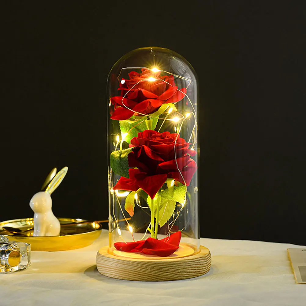 

Glass Cover Rose LED String Light Desktop Decor Valentines Day Gift Indoor Scene Creative Ornament Premium Material
