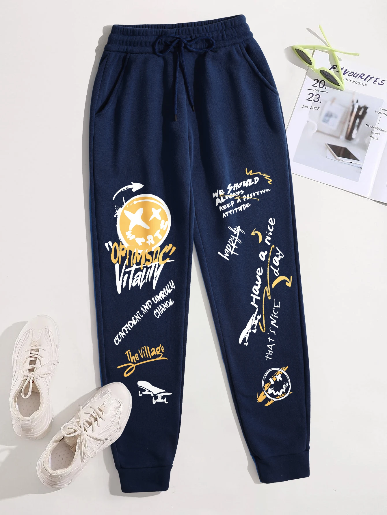

We Should Alwass Keep A Positive Attitude Women Trousers 10 Colors Woman Spring Autumn Y2k Pants fur-liner Fleece Female Joggers