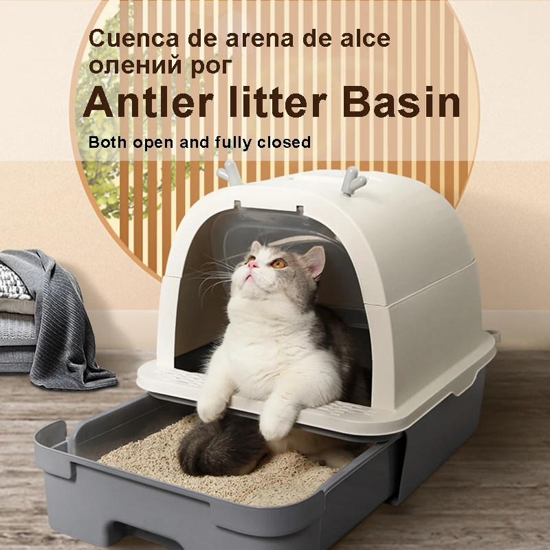 The Cat Litter Box Is Fully Enclosed Oversized Odor-proof and Spatter-proof Open and Closed Dual-use Two-way Door Cat Toilet