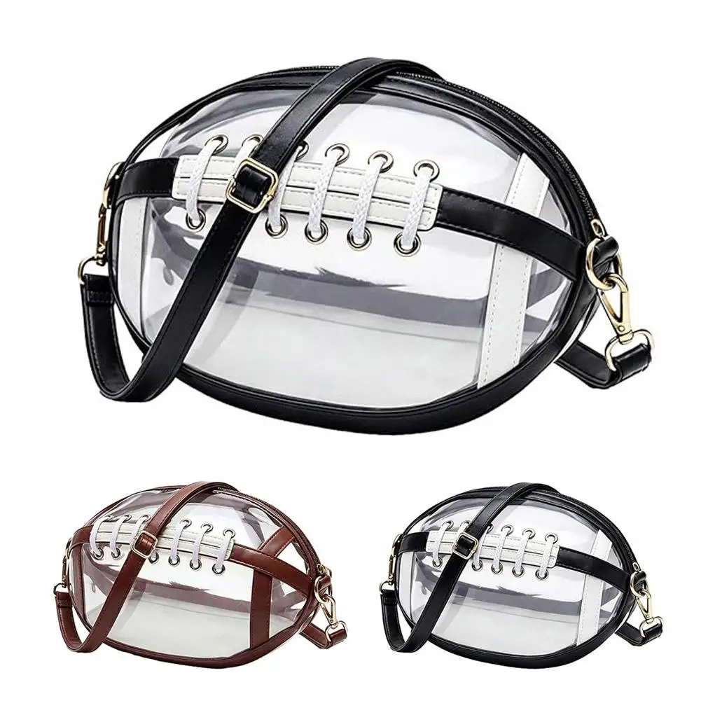 Clear Rugby Shaped Crossbody Bag Women Stadium Approved PVC Transparent Shoulder Purse Outdoor Cosmetic Storage Handbag