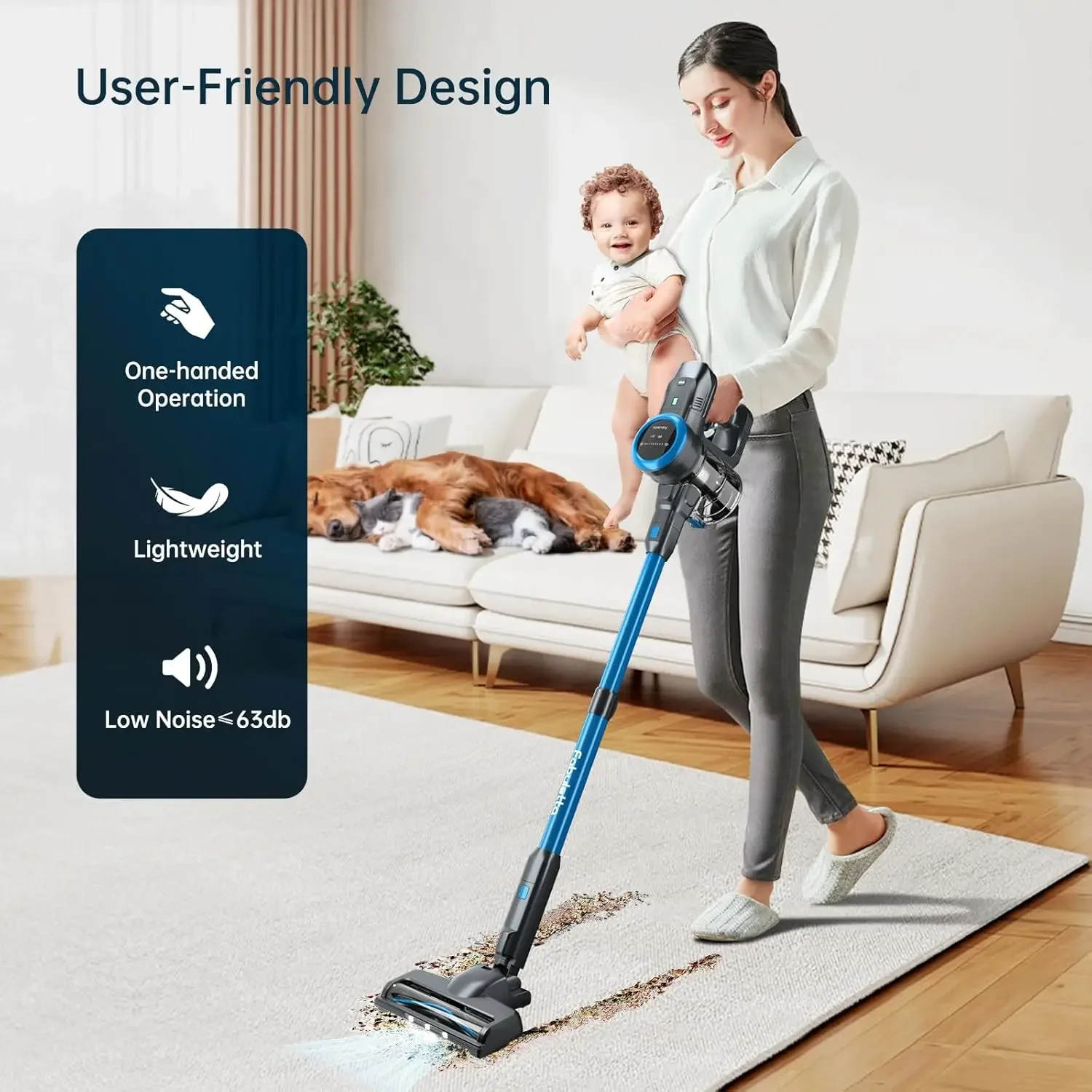 Cordless Vacuum Cleaner with LED Display, Brushless Motor, Max 50 Mins Runtime with Detachable Battery, 6 in 1 Lightwe