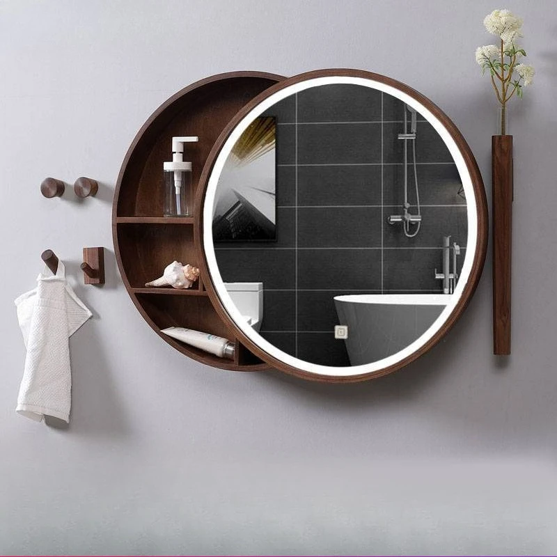 Push-pull bathroom mirror cabinet with lamp solid wood intelligent anti-fog storage bathroom