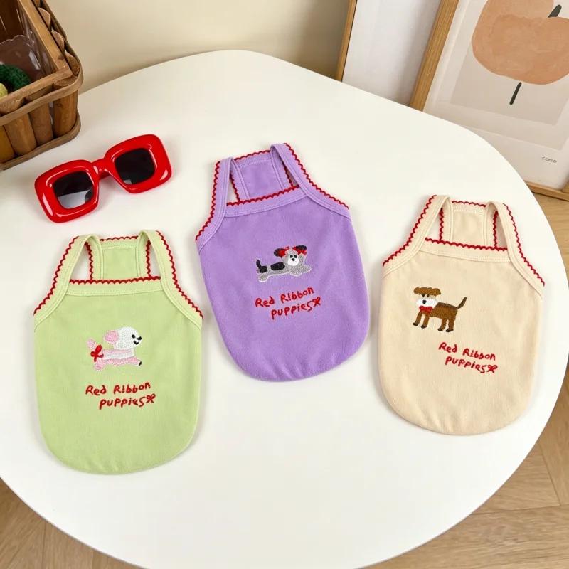 Luxury Cartoon Dog Vest Summer Pet Dog Clothes Letter Print Puppy Tank Top Cute Soft Cat Sling Shirt Pet Vest Bichon Dog Outfits