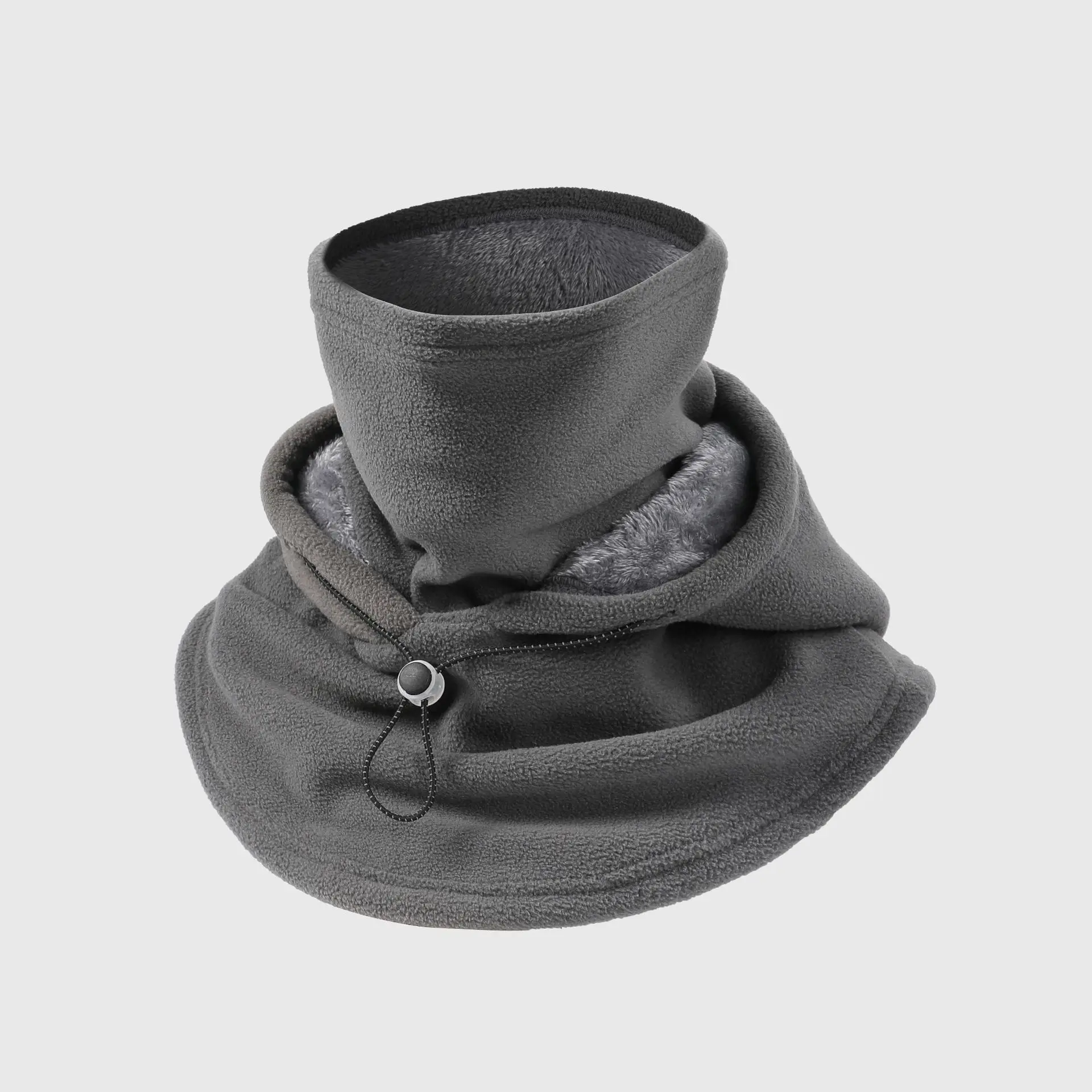 Drawstring Fleece Balaclava Hat Wind‑Resistant Full‑Face Mask Thermal Neck Gaiter Multifunctional Outdoor Cycling Ski Head Wrap