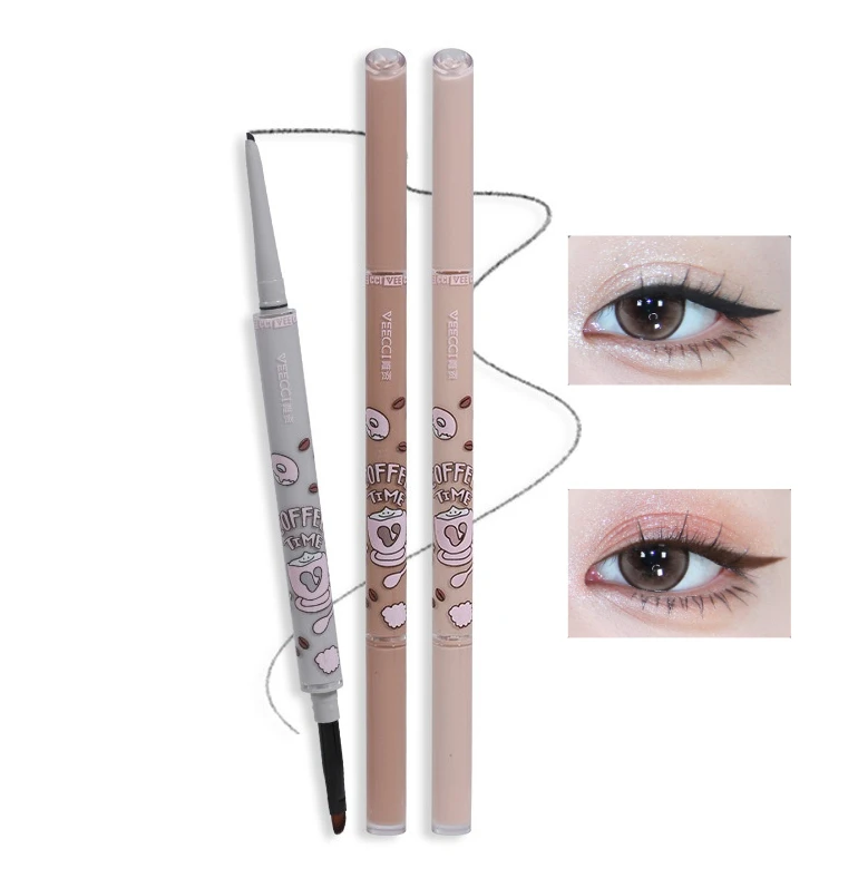 VEECCI coffee eyeliner pen double head waterproof and sweat-proof, not easy to smudge long-lasting eyeliner pen