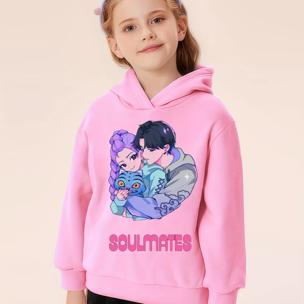 

Hallyu popular new KPop Demon Hunter print Kawaii children's clothing fashion plus velvet winter clothes girls and boys pullover