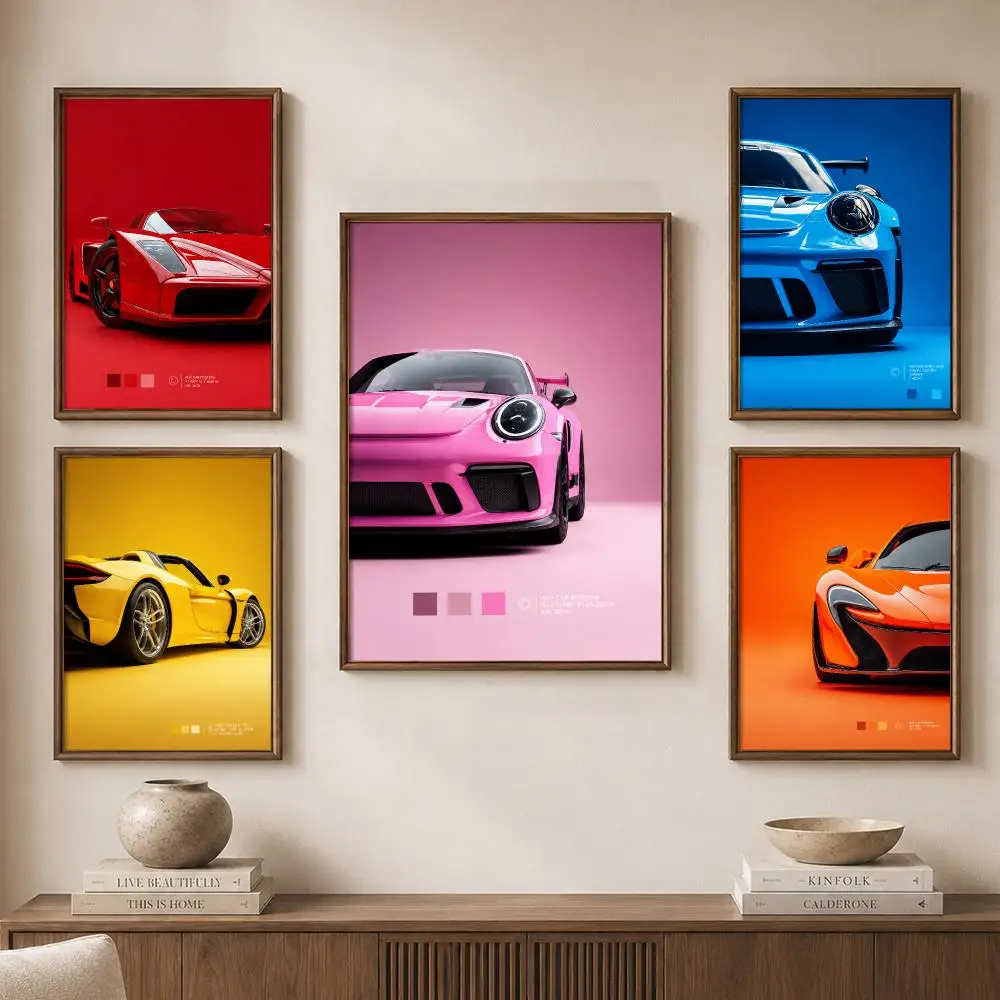 Modern Supercar Luxury Sports Car Automotive Illustration Poster Modern Aesthetic Wall Art for Home Bar Cafe Bathroom Decor