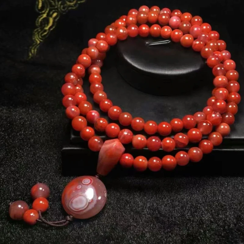 

Factory Direct Sales Natural Sichuan Material Red Agate Buddha Beads with One-Piece Three-Way Eye round