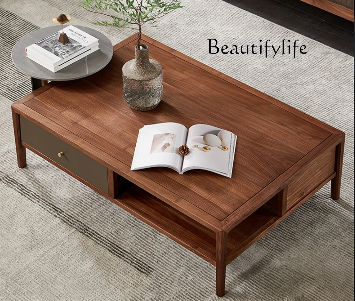 

North American Black Walnut Wood Coffee Table Italian Minimalist Coffee Table Modern Light Luxury Designer Model Coffee Table