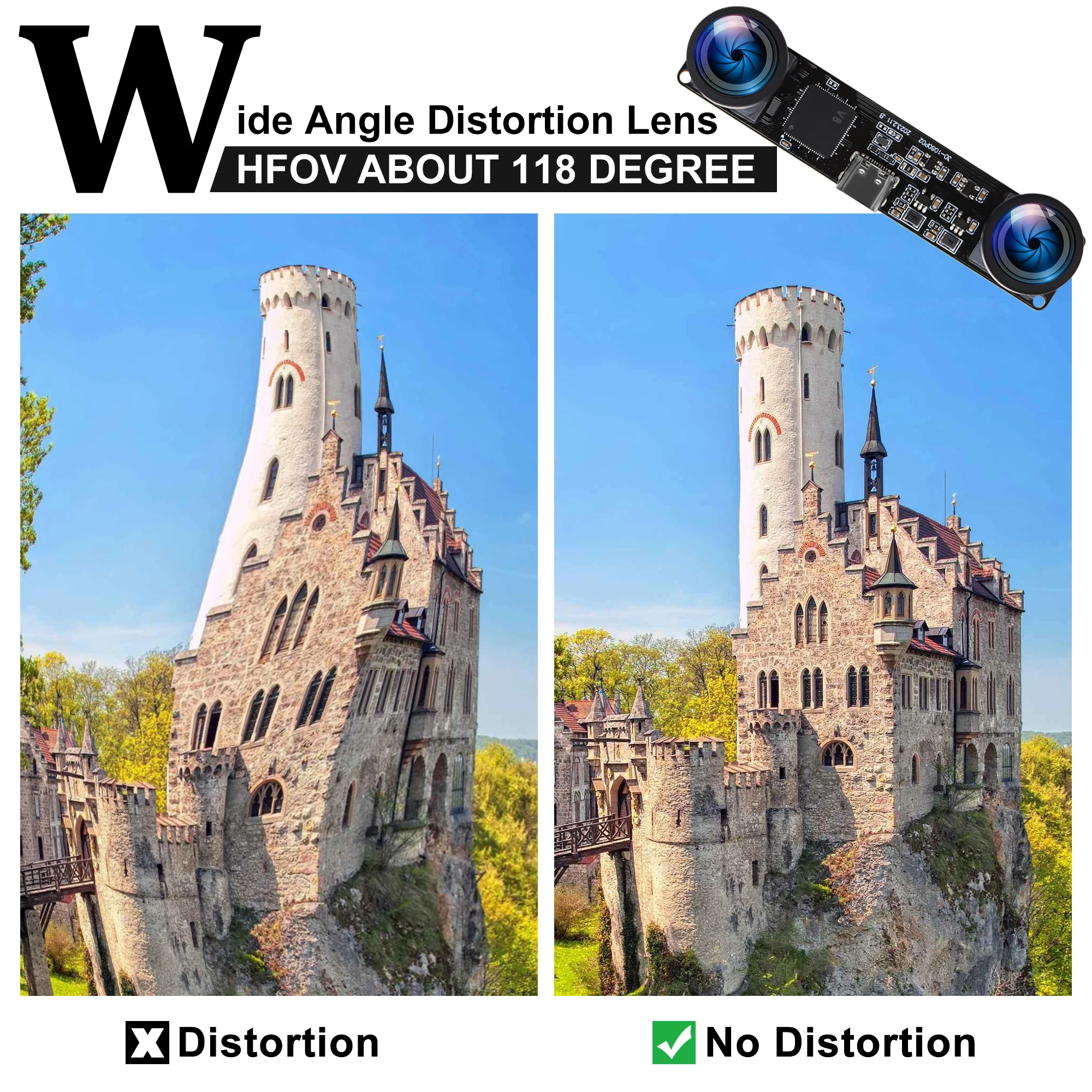 ELP Sychronized Dual Wide Angle 4MP USB Camera Module with 120 Degree Lens 3840x1080P 60FPS for AI Face Identification