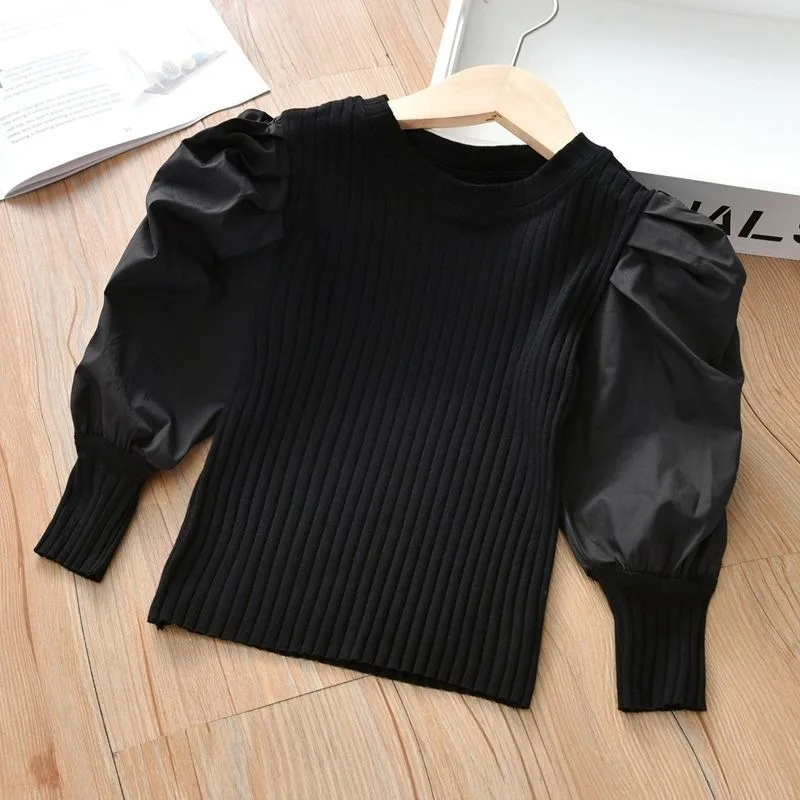 Kids Baby Girls Long Sleeve Top Cute Solid Color Ruffle Long Sleeve Knit Spring Autumn Clothes Newborn Knitwear Pullover Top