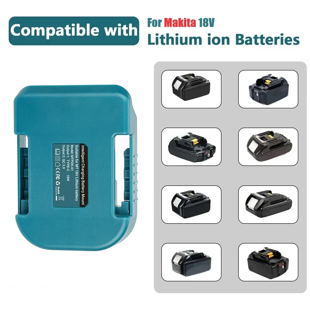 Battery Belt Converter With USB And Type-C Fast Charger Rack Holder Adapter For Makita Model 18V 21V Li-ion BL1415 BL1830 BL1840