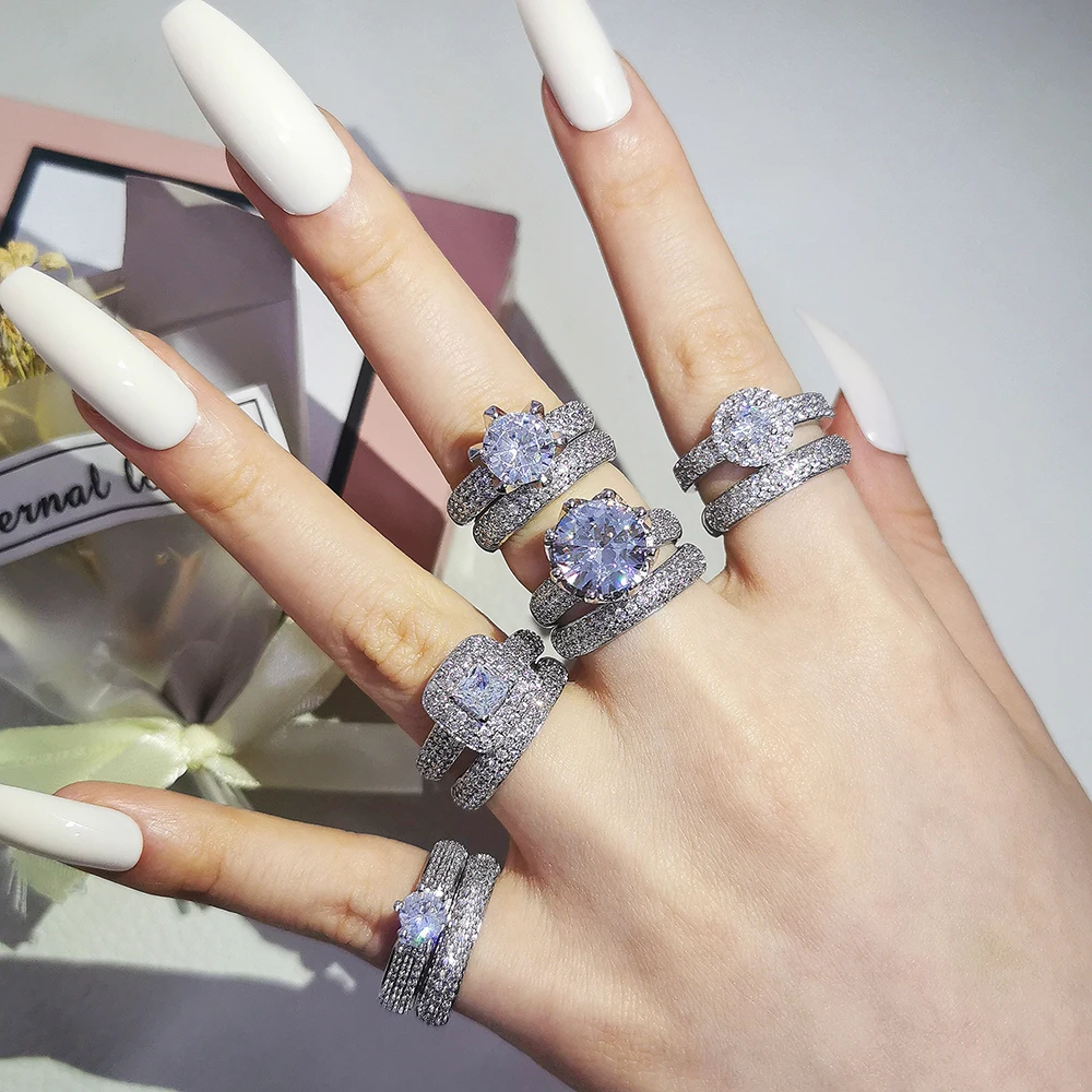 2023 New Luxury Quality Designer Silver Color Wedding Rings Set for Women Anniversary Gift Drop Shipping Wholesale Jewelry R4632