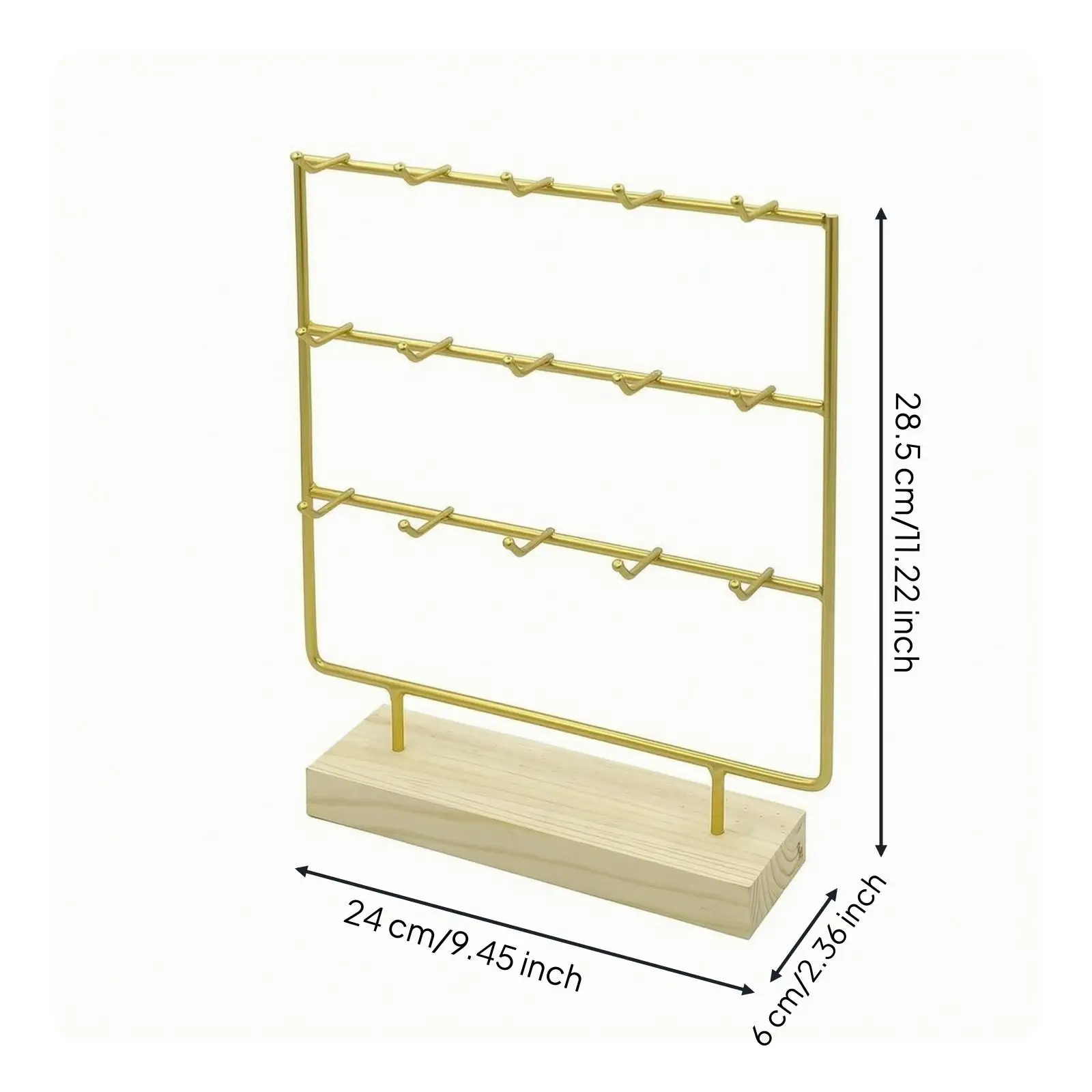 Sturdy Iron Wood Jewelry Display Rack Tabletop Organizer with 15 Hooks for Earrings Bracelets Necklaces Storage Holder