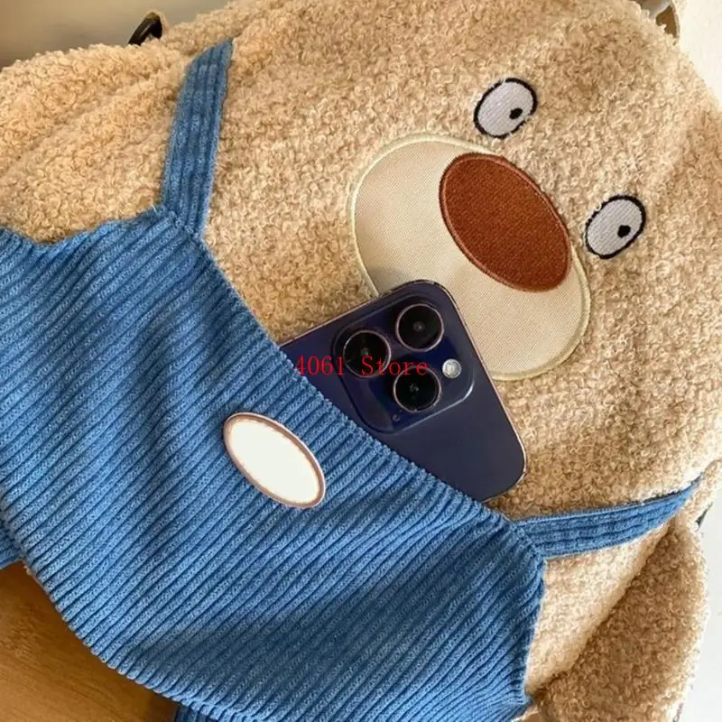 Autumn Winter Bear Backpack for Girl Cartoon Shoulder Bag Animal Crossbody Bag
